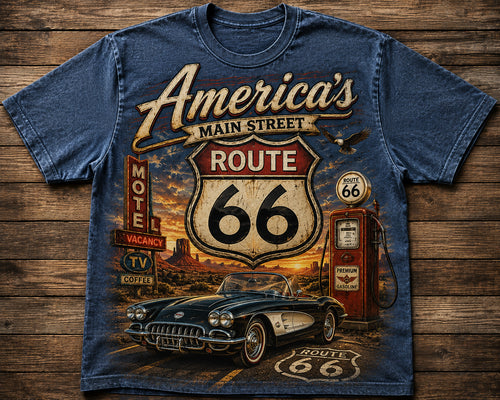 America S Main Street Route 66 Vintage Graphic Tee from 2 Sisters Tanks, Teez