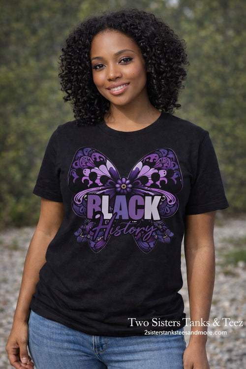 Black History Butterfly Tee Purple Edition from 2 Sisters Tanks, Teez