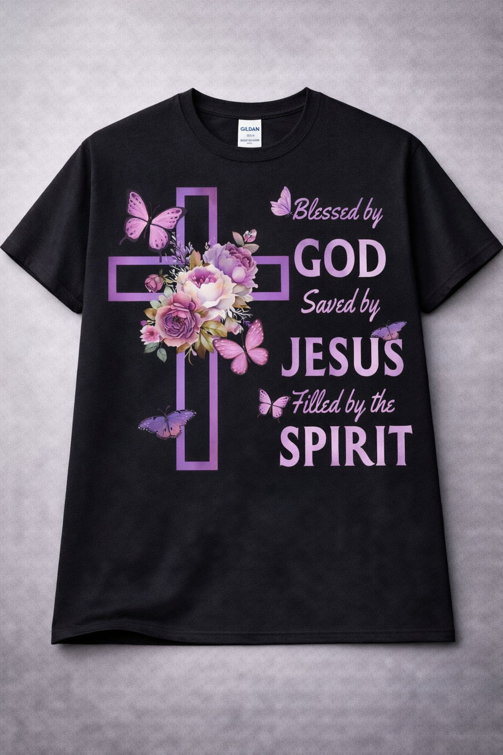 Blessed By God Saved By Jesus from 2 Sisters Tanks, Teez