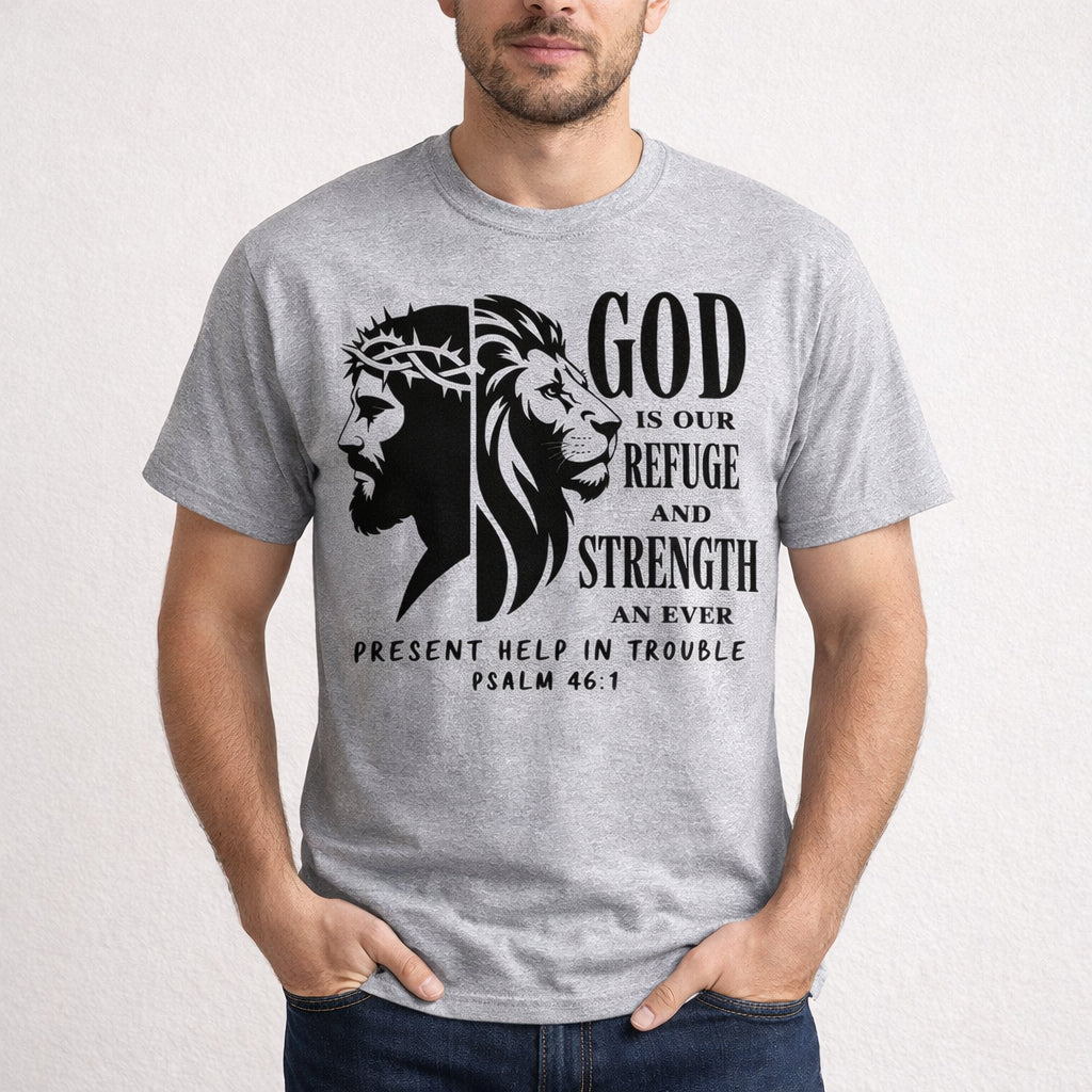 God Is Our Refuge Strength Lion from 2 Sisters Tanks, Teez