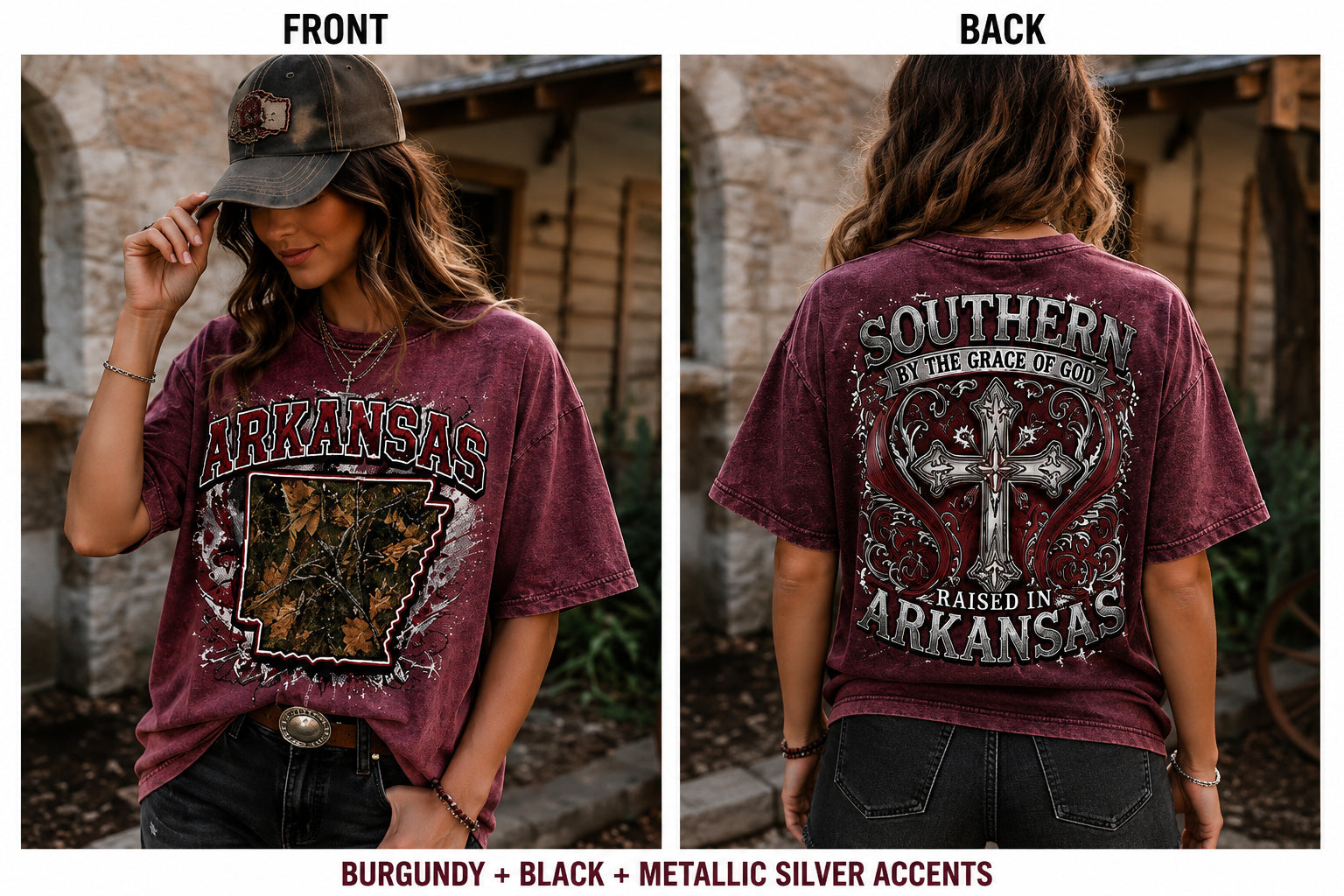Southern By The Grace Of God Arkansas Graphic Tee from 2 Sisters Tanks, Teez